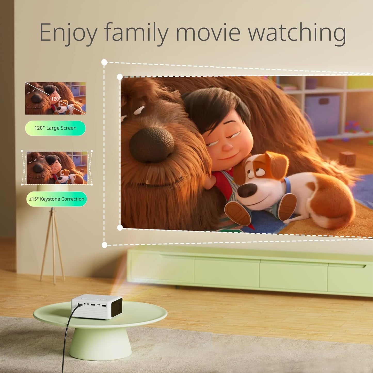 Compact Full HD Mini Projector with WiFi & Bluetooth - Ultimate Home Theater Experience in White